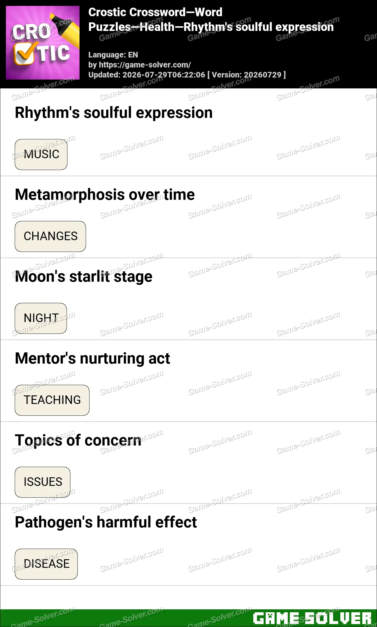 Crostic Crossword-Word Puzzles-Health-Rhythm’s soulful expression